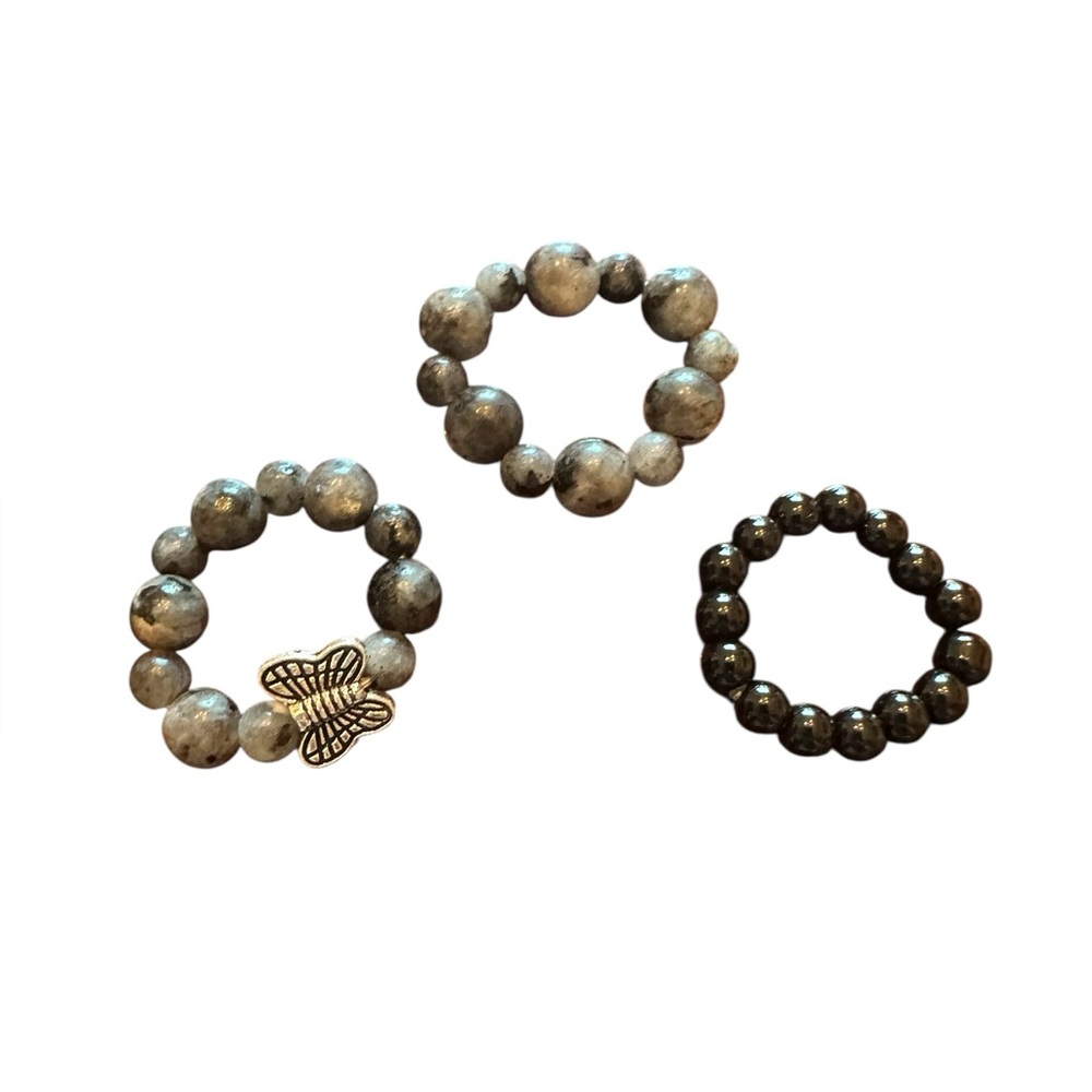 3 Piece Earth Toned Beaded Stretch Ring Set